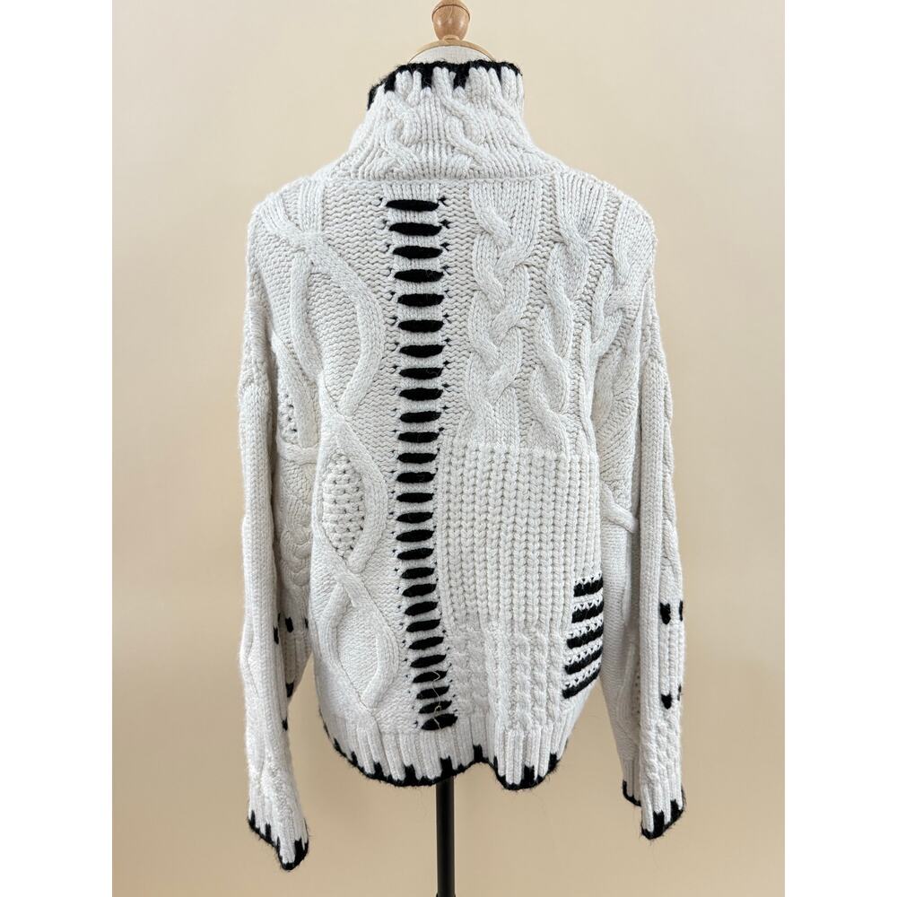 Zara Chunky Bandit Knit Oversized Cream Sweater with Black Detail, Size S - Picture 2 of 3